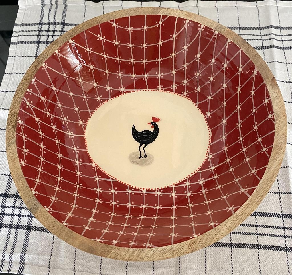 Saladier en bois - motif coq  Neuf, Neuf, Enlèvement, Autres matériaux, Autres styles