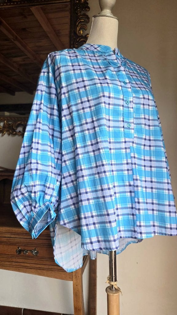 Jolie chemise à carreaux oversize, Envoi, Neuf, Bleu