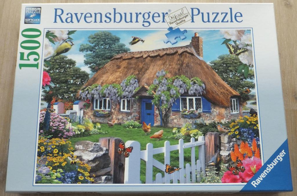 Puzzel - Ravensburger 1500 - Cottage in England, Envoi, 500 à 1500 pièces, Utilisé, Puzzle