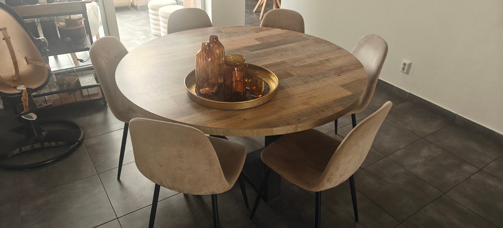 eettafel rond 140cm  met 6 stoelen, Ophalen