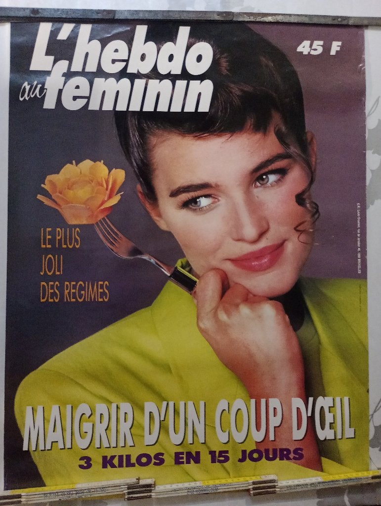 Affiche Vintage L'hebdo au Féminin 1991 - 60x80, Enlèvement ou Envoi, Publicité
