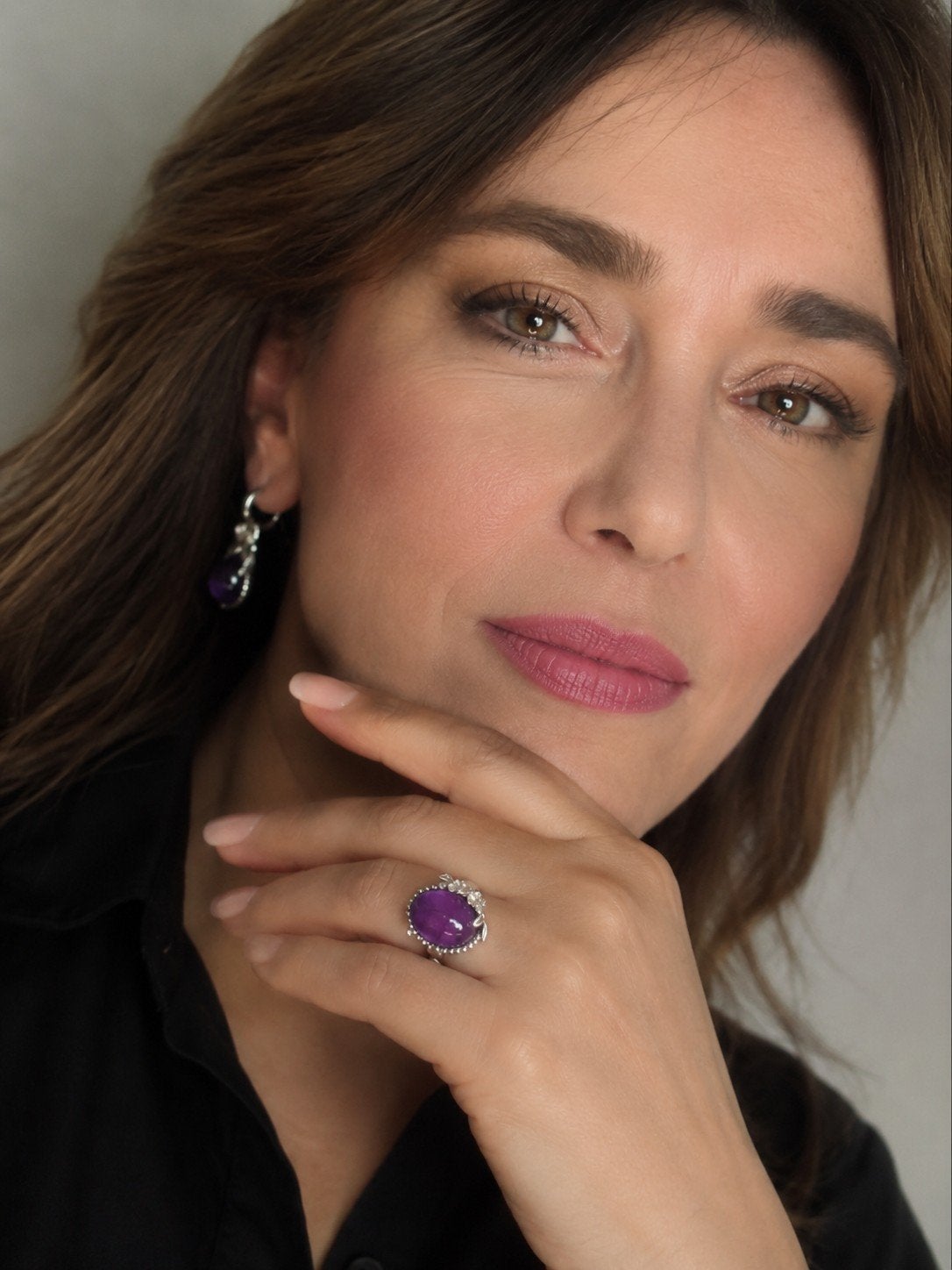 Prachtige sterling zilveren ring met natuurlijke amethist, Ophalen, 19 tot 20, Nieuw, Met edelsteen