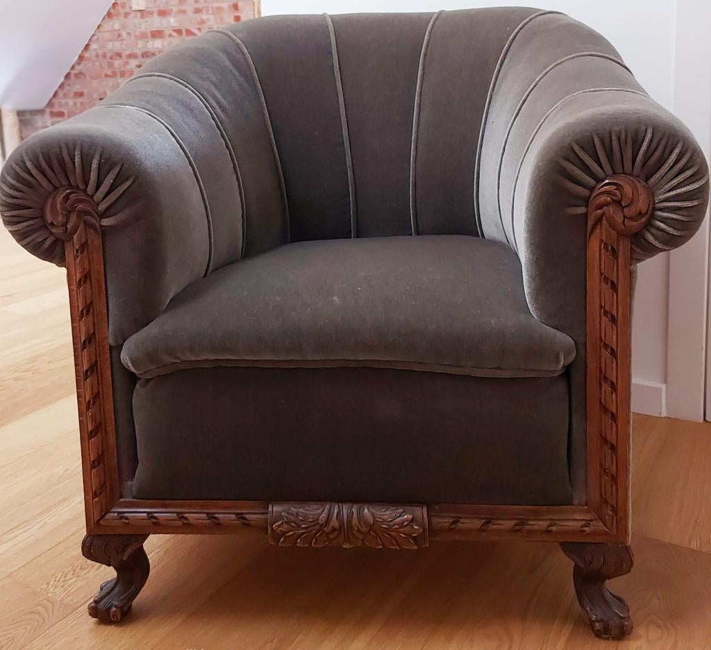 Fluwelen clubfauteuil - Art deco (1920-30), Antiek en Kunst, Antiek | Meubels | Stoelen en Sofa's, Ophalen