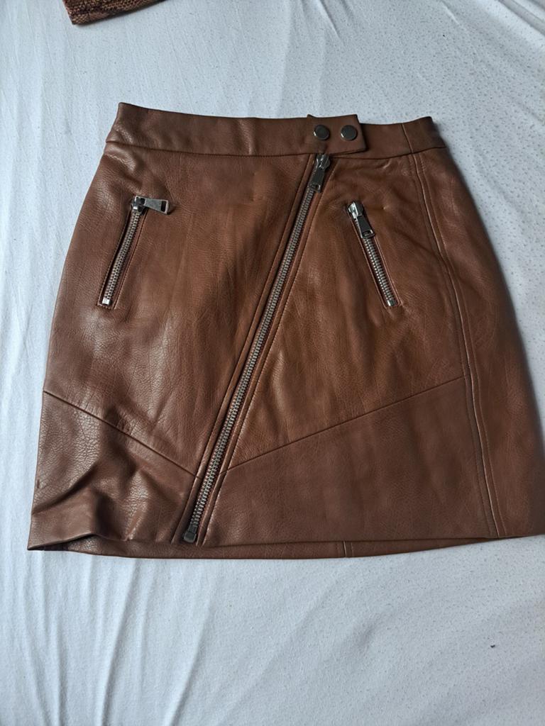 Bruine rok leerlook met ritsdetail, Kleding | Dames, Rokken, Ophalen, Maat 36 (S), Bruin, Boven de knie