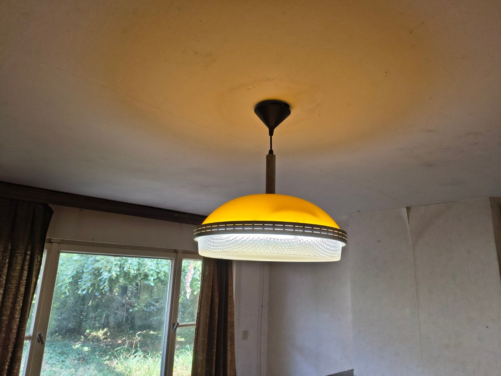 Lampe UFO vintage de 45 cm de diamètre (orange/chrome), Enlèvement, Utilisé, Synthétique, Vintage
