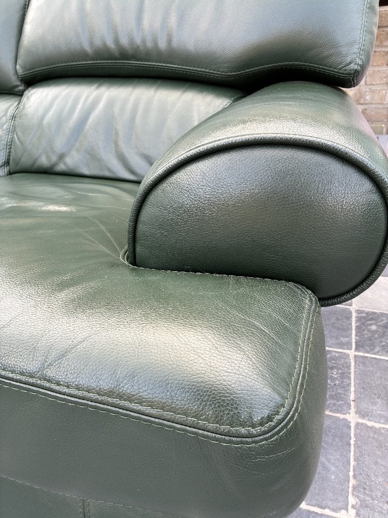 Ledere groene zetel, Huis en Inrichting, Ophalen, Gebruikt, 150 tot 200 cm, Tweepersoons