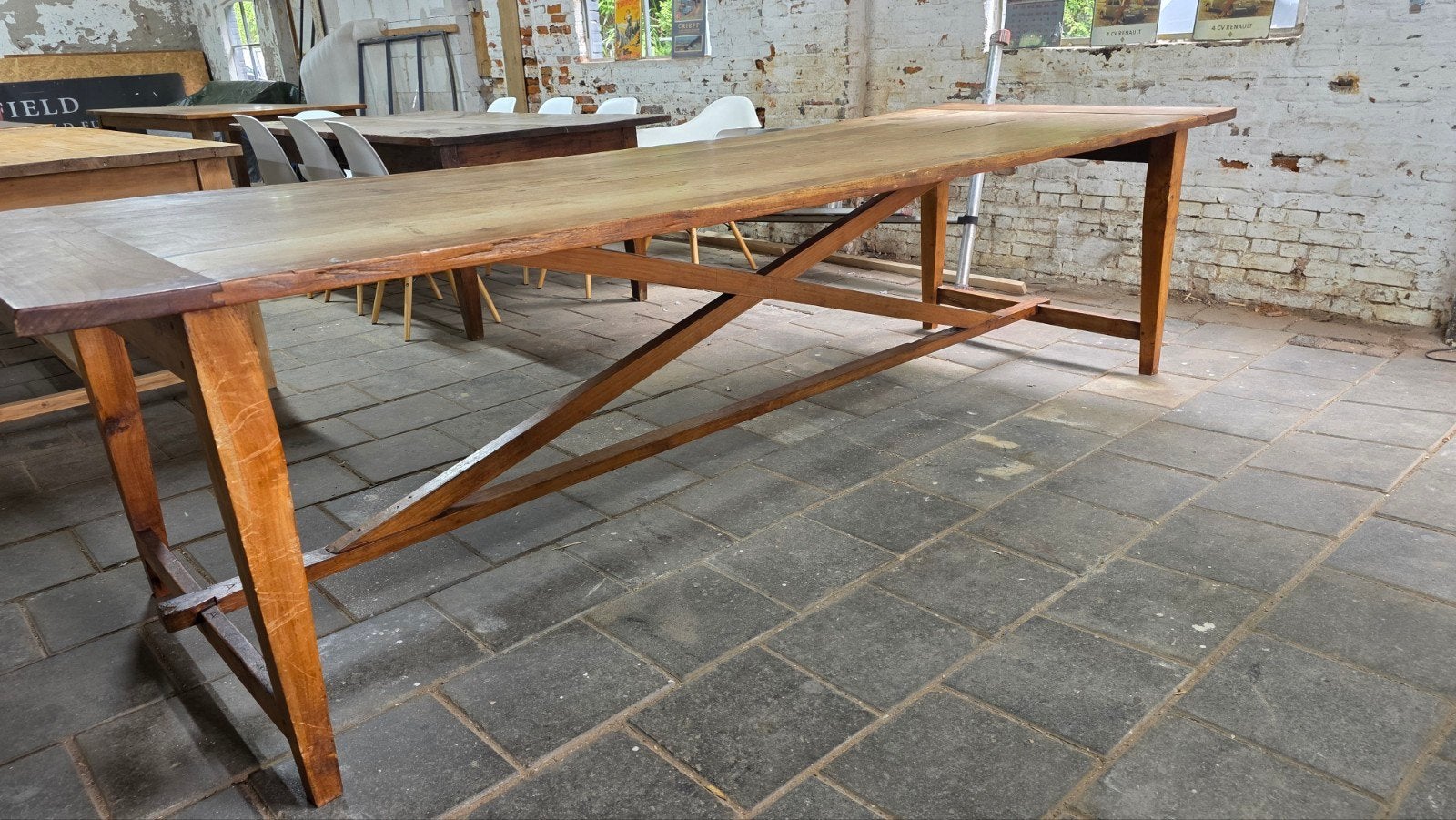 3 meter lange boerentafel- kloostertafel  mooi geleefd blad, Ophalen of Verzenden, Gebruikt