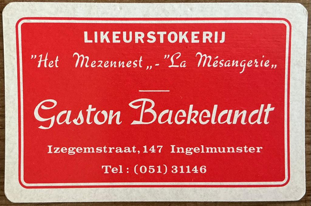 Speelkaart LIKEURSTOKERIJ/G.BAEKELANDT/INGELMUNSTER, Verzamelen, Speelkaarten, Jokers en Kwartetten, Ophalen of Verzenden, Zo goed als nieuw