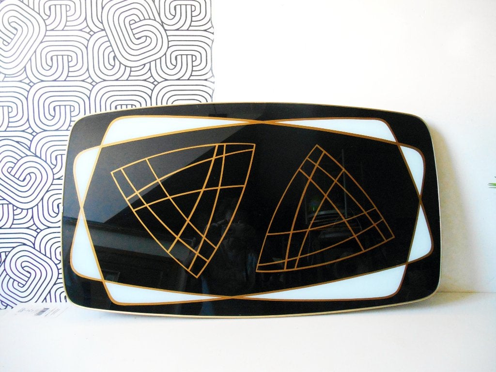 Table basse en verre miroir Original Expo '58, Antiquités & Art, 41 cm, Table, Noir, Fait main