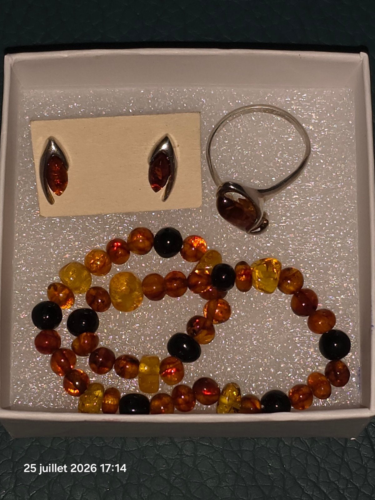 Ensemble en argent sterling avec ambre naturelle, Bijoux, Sacs & Beauté, Bagues, Neuf, Enlèvement, Argent, Argent