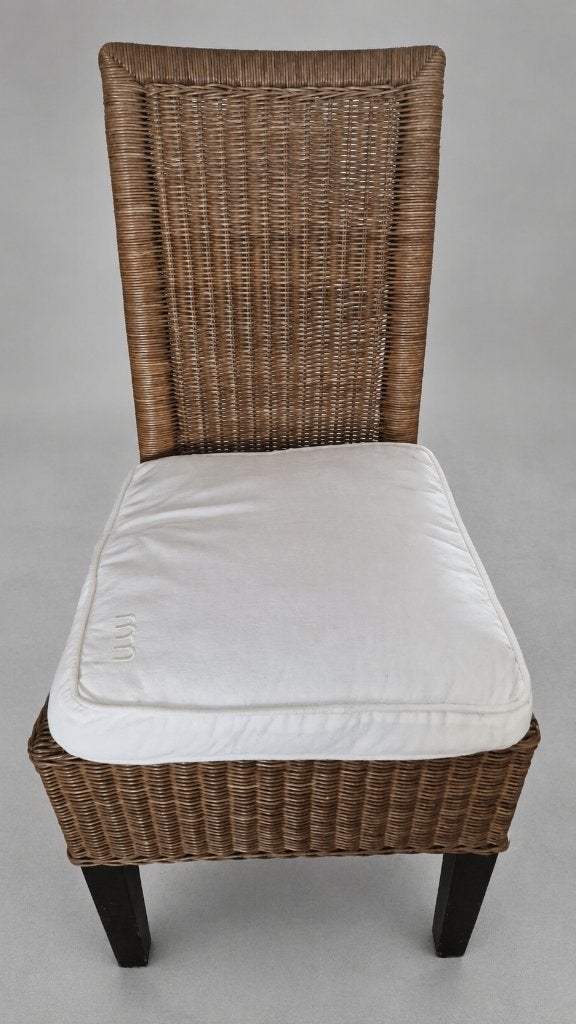 Eetkamerstoelen(Rotan) met kussens - 8 stuks, Gebruikt, Wit, Vierkant, Zitkussen