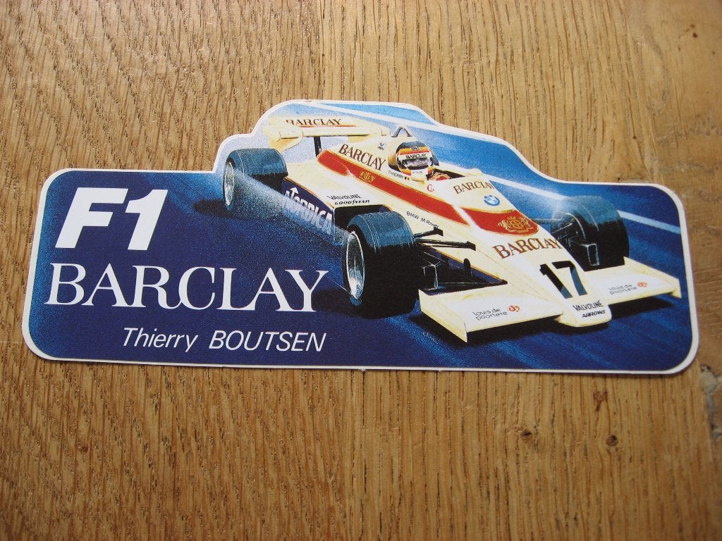 Sticker F1 Barclay Thierry Boutsen 17 x 7,5 cm, Enlèvement ou Envoi, Neuf, Sport