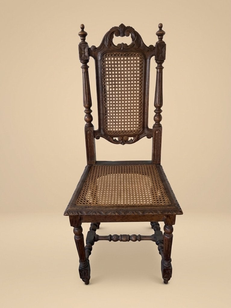 Chaise haute ancienne en bois et cannage – Style Henri II, Enlèvement