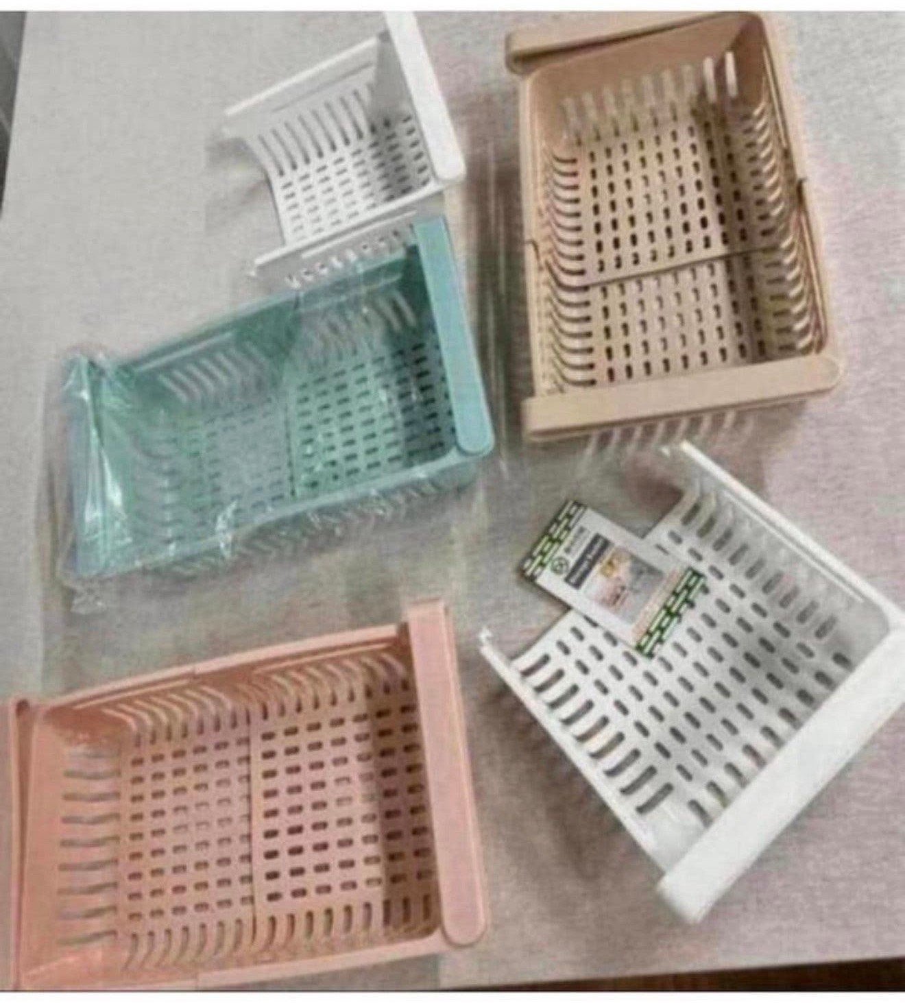 Lot de 5 paniers de rangement réglables pour réfrigérateur., Maison & Meubles, Enlèvement ou Envoi, Neuf, Plastique, Bleu