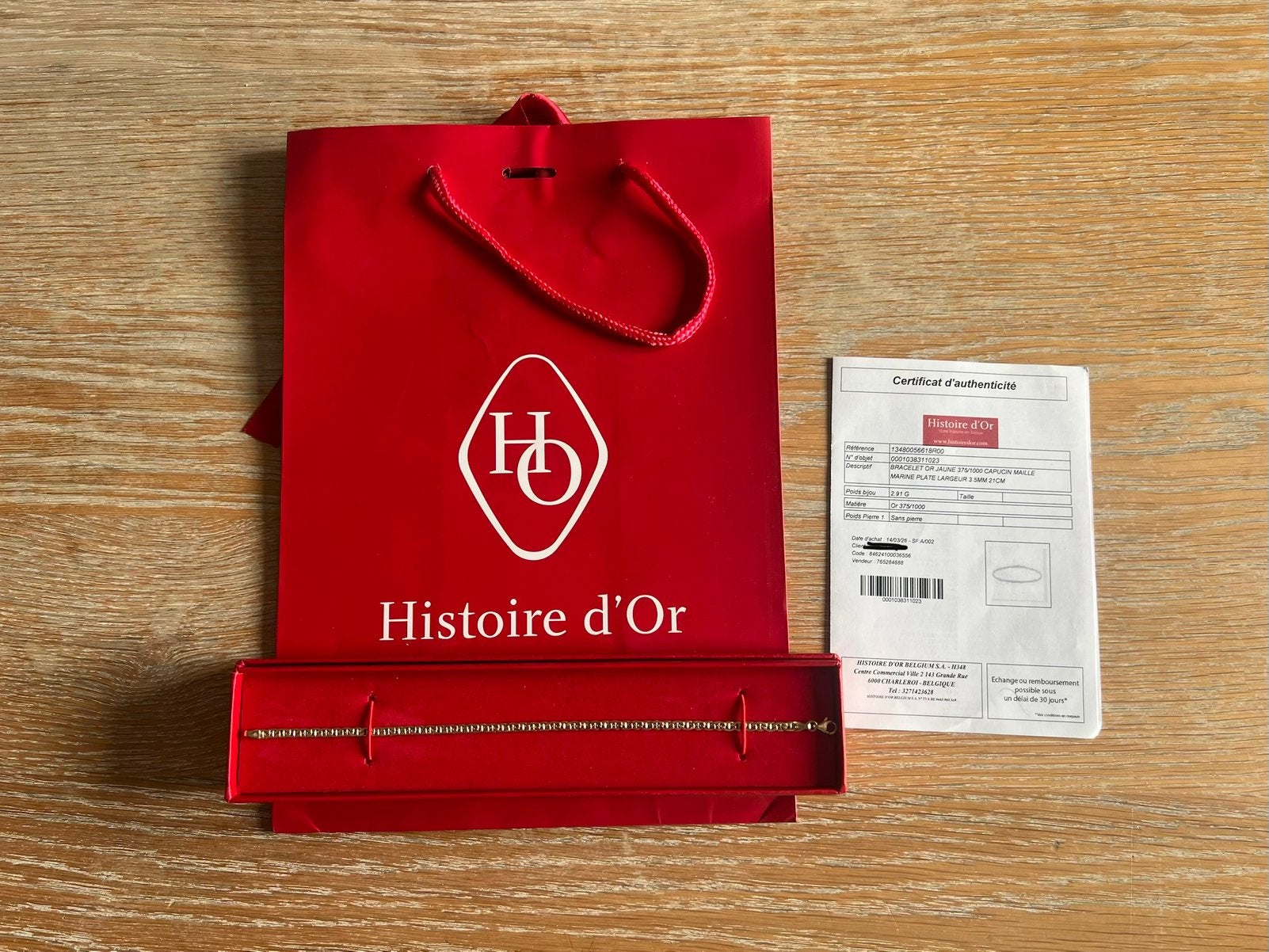 Bracelet en or 21cm, Enlèvement, Comme neuf