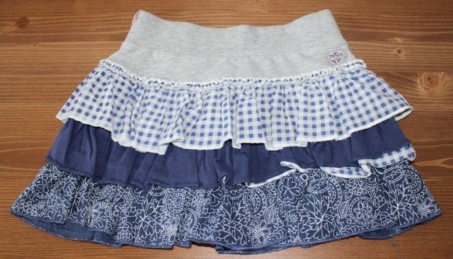 Mexx – Blauwe laagjesrok met ruitjes & bloemen – 122-128, Mexx, Meisje, Ophalen of Verzenden, Zo goed als nieuw