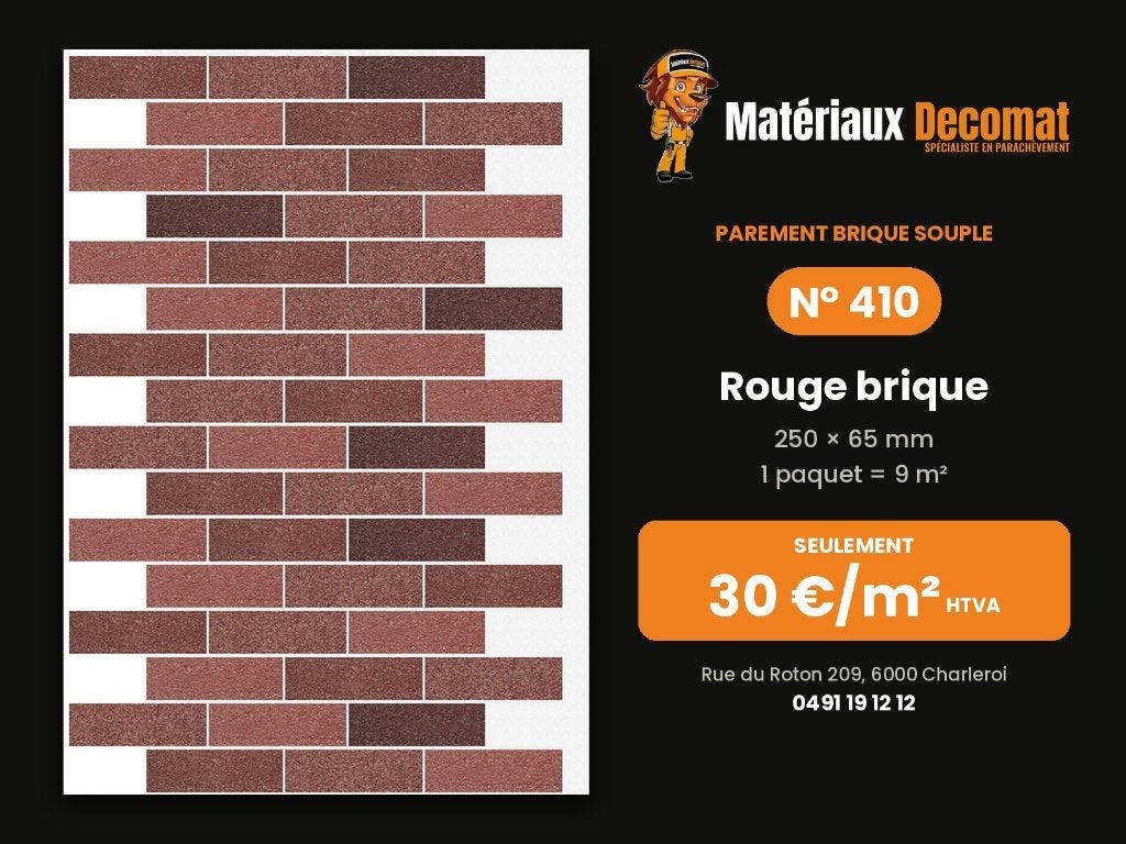 Parement brique souple - N 410 Rouge brique - 30 €/m², Bricolage & Construction, Enlèvement, Neuf, Briques
