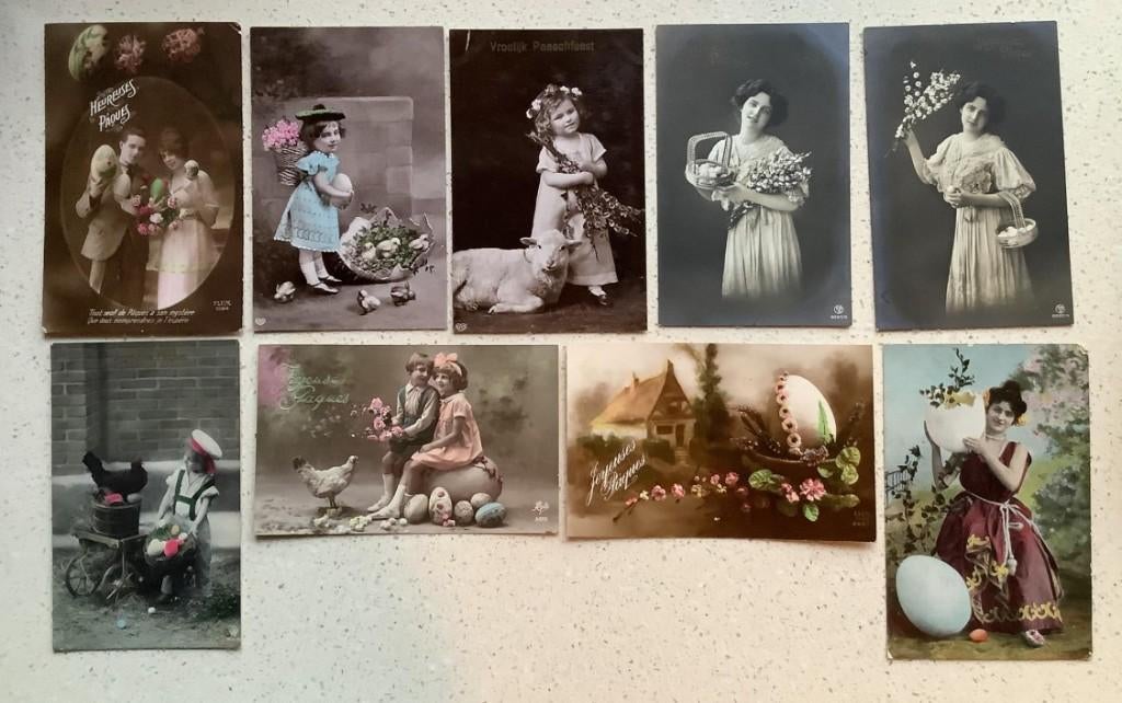 8 gelopen art nouveau postkaarten Pasen, Verzamelen, Ophalen of Verzenden, Voor 1920, Gelopen, Feest(dag)