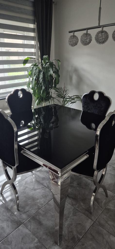 Table à manger + chaises + table basse, Ophalen, Zo goed als nieuw, Vierkant, Glas