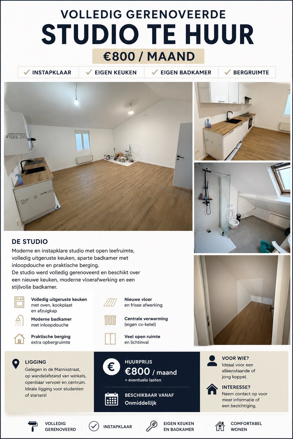 Studio te huur in Antwerpen, Immo, Appartementen en Studio's te huur, Antwerpen (stad)