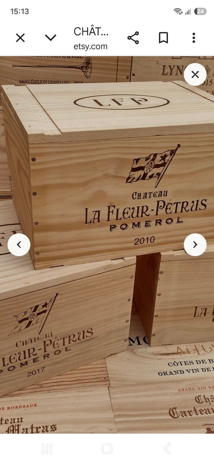 1 Caisse à vin vide La Fleur Pétrus Pomerol 2017 + couvercle, Enlèvement