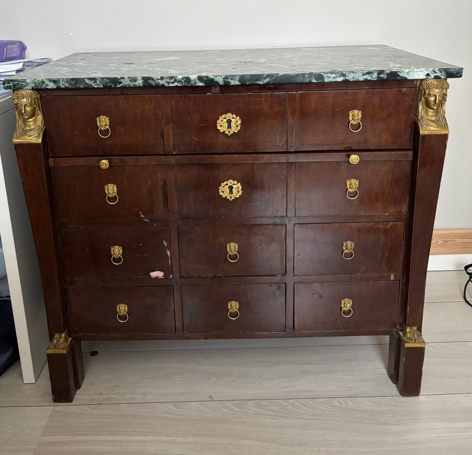 Empire secretairekast met neerklapbaar schrijfblad ( kast ), Gebruikt, 100 tot 150 cm, 3 of 4 laden, Minder dan 100 cm