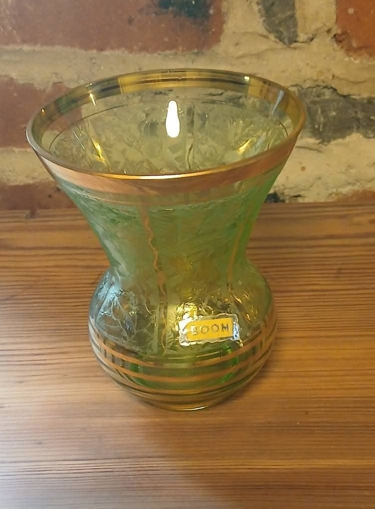 Vase Art Déco en verre de Boom (Belgique) – Vert & Or, Enlèvement ou Envoi
