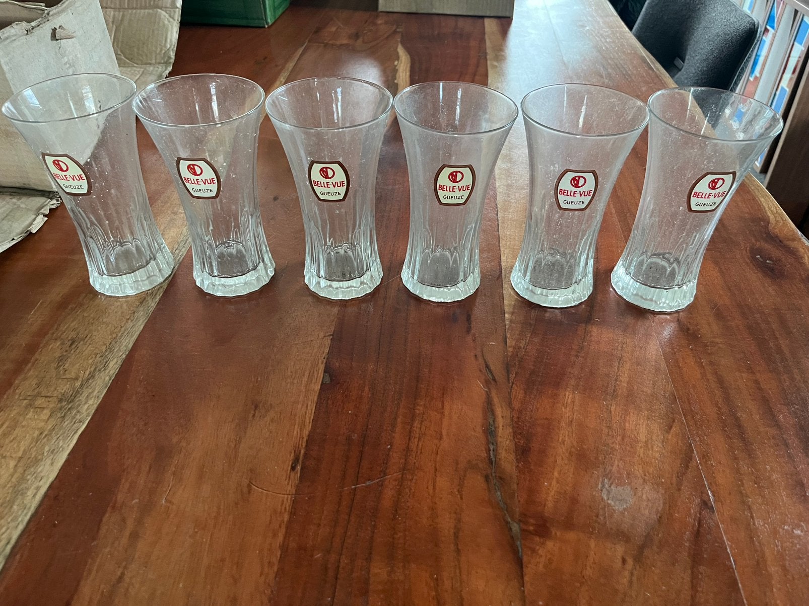 6 vintage Belle-Vue Gueuze glazen, Enlèvement, Utilisé, Verre à bière