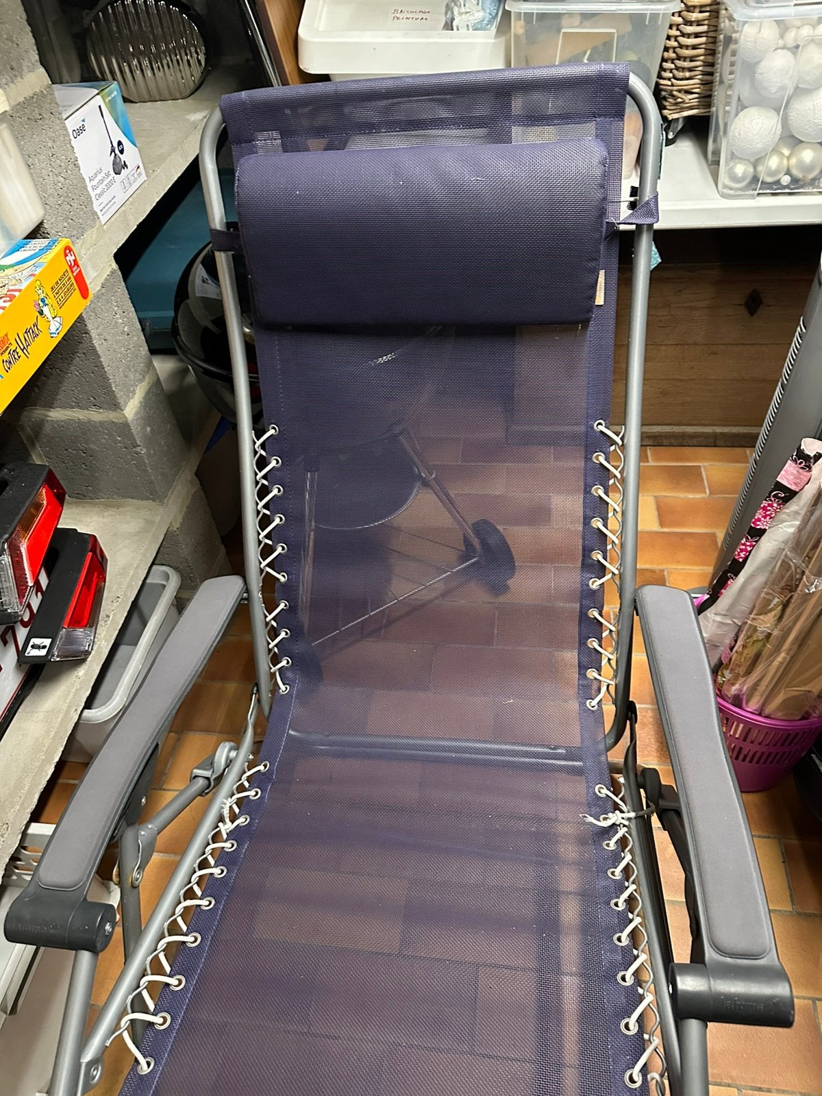 Chaise longue de jardin Lafuma bleu, Tuin en Terras, Ligbedden, Ophalen, Gebruikt, Textileen, Inklapbaar