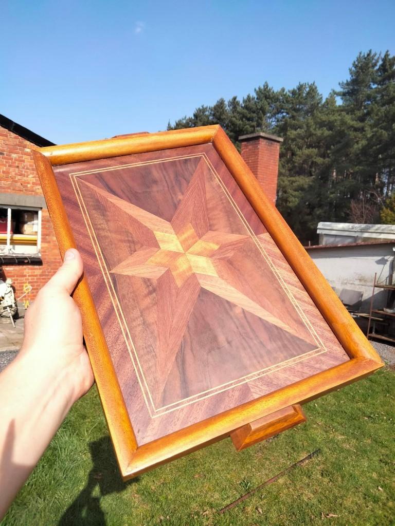 Art deco stijl dienblad brocante hout inleg, Antiek en Kunst, Ophalen of Verzenden