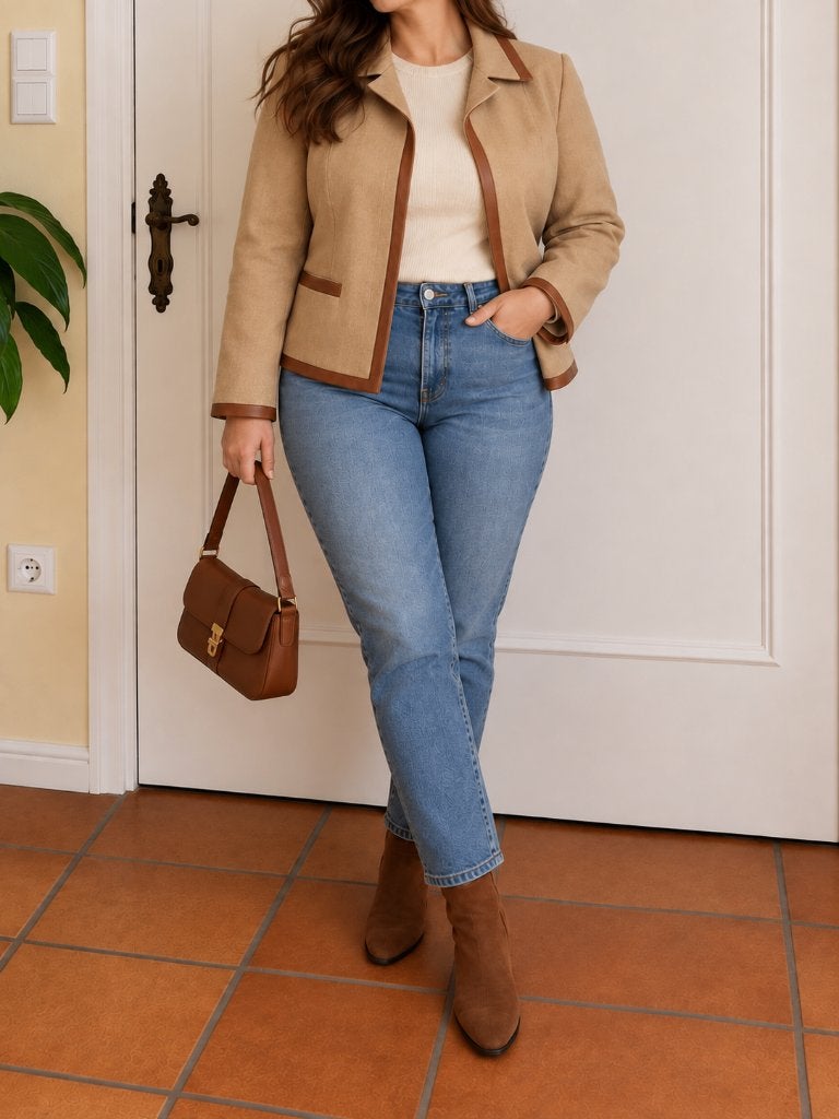 Féraud luxe blazer wol & angora,leer maat 44, Kleding | Dames, Féraud, Beige, Maat 42/44 (L), Ophalen of Verzenden