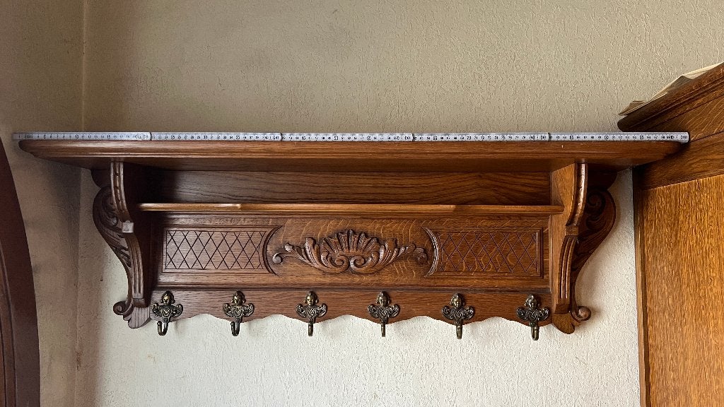 Massief eiken wandkapstok met hoedenplank, Maison & Meubles, Accessoires pour la Maison | Portemanteaux, Comme neuf, Portemanteau mural