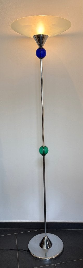 Postmoderne vintage Italiaanse vloerlamp – Chroom & glas, Ophalen, Zo goed als nieuw, Glas, Vintage postmodern space age