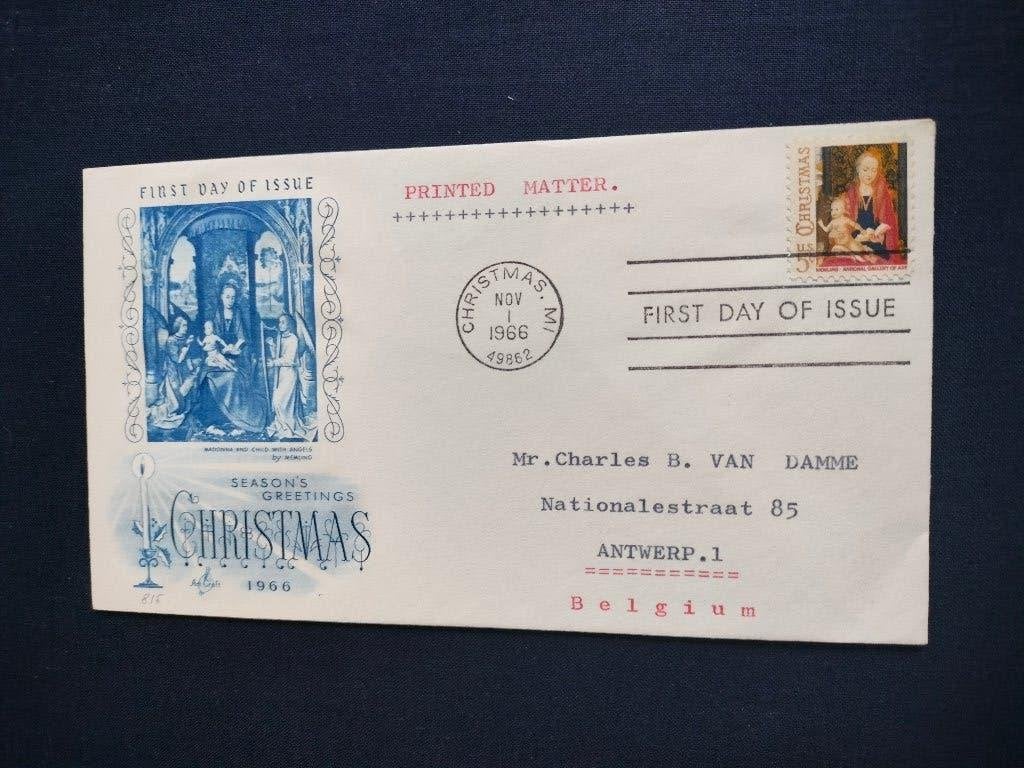 États-Unis 1966 - FDC, Noel, Marie avec enfant et anges, art, Envoi, Affranchi, Amérique du Nord
