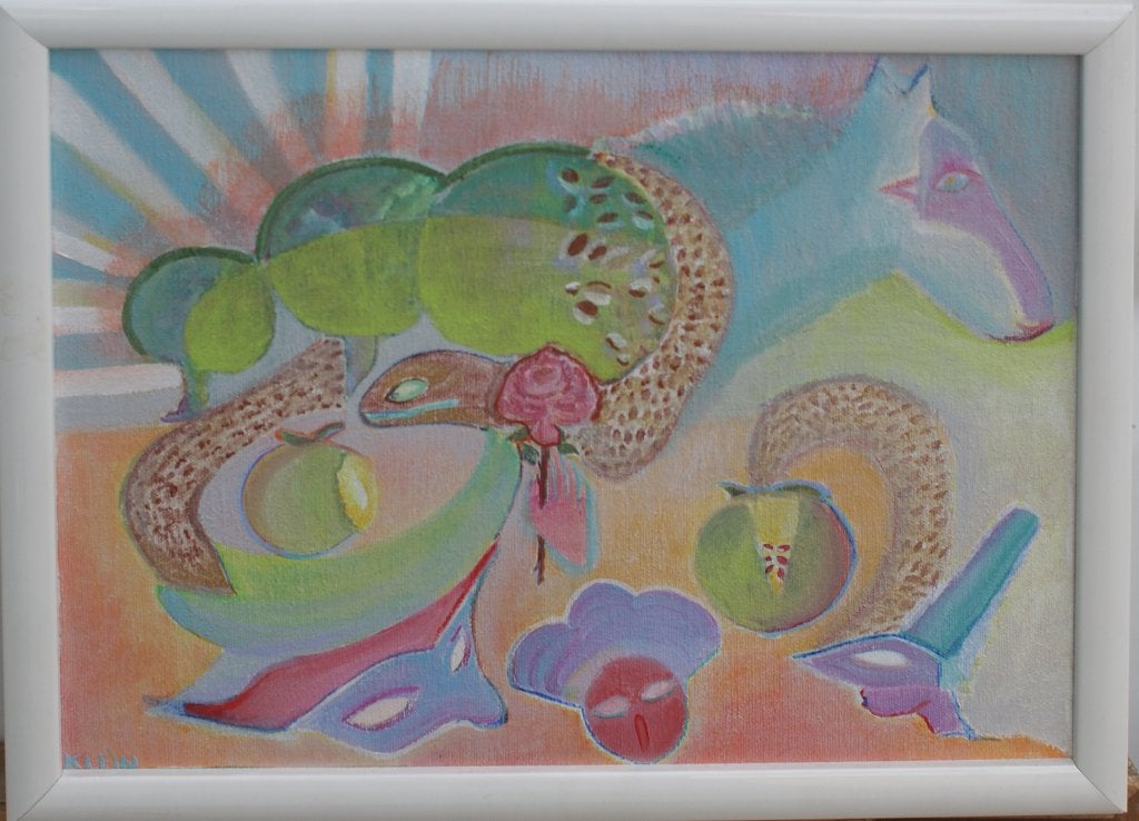 Klein: Compositie met paard (O/D, 43 x 33 cm), Ophalen of Verzenden, Gesigneerd