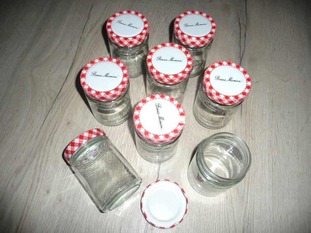 Bocaux de choco Bonne Maman (19 pièces), Enlèvement ou Envoi, Comme neuf, Verre, Casserole, Bidon ou Boîte