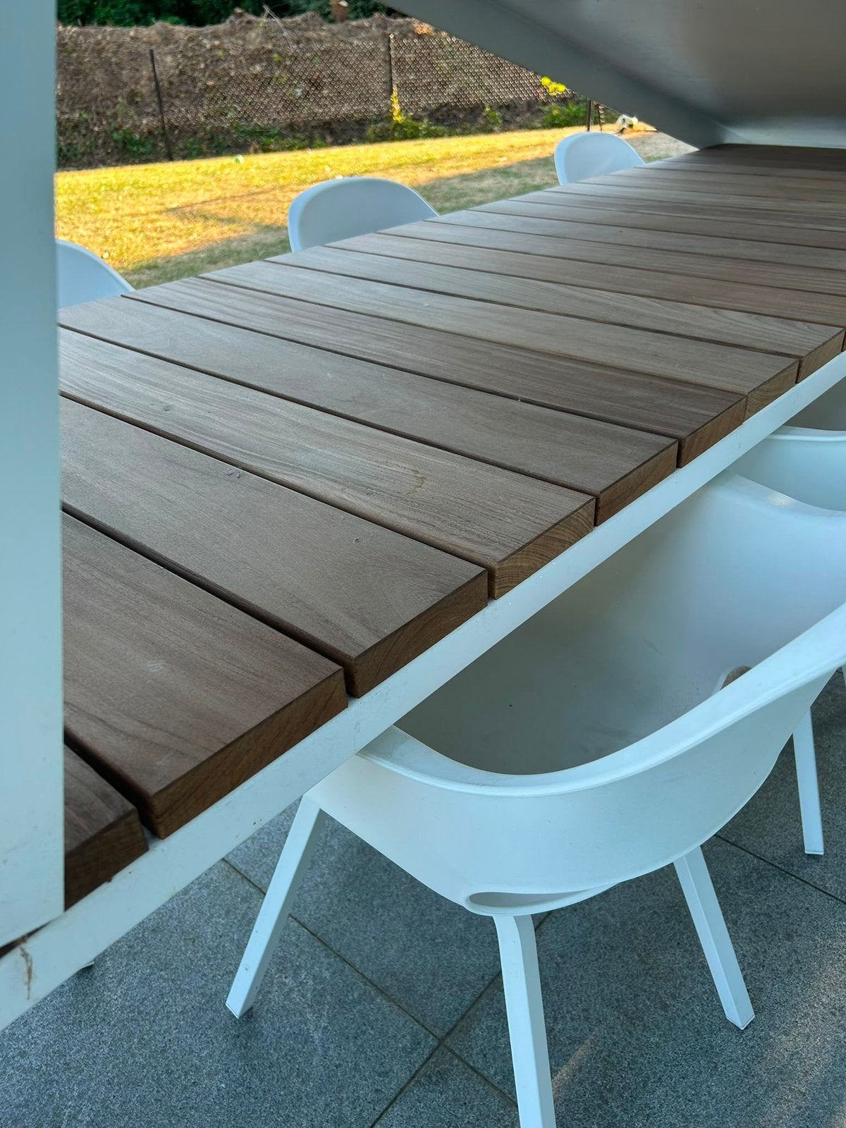 Grote design tuintafel – 2 x 2,80m - 10 stoelen - 18pers., Ophalen, Gebruikt, Rechthoekig, Metaal