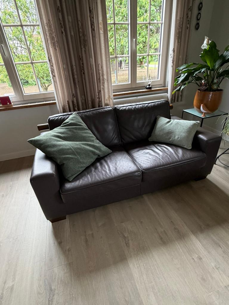 Lederen salon, Huis en Inrichting, Ophalen, Gebruikt, Leer, Rechte bank