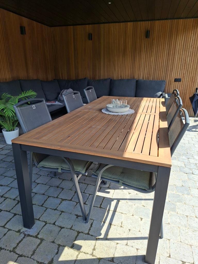 Tuintafel teak " Hartman" van 2025 + 6 stoelen "le sud", Tuin en Terras, Ophalen
