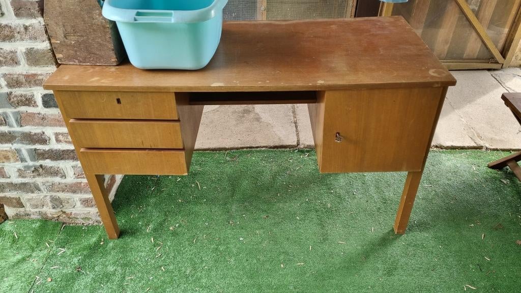 Bureau met kastje en 3 lades, Gebruikt, Hout, Kinderbureau, Bruin