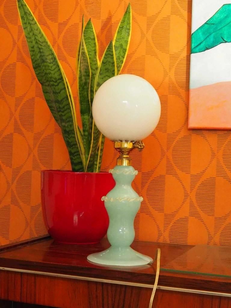 Mooie vintage pastel tafellamp in opaline, Enlèvement ou Envoi, Comme neuf, Vintage, Ampoule LED