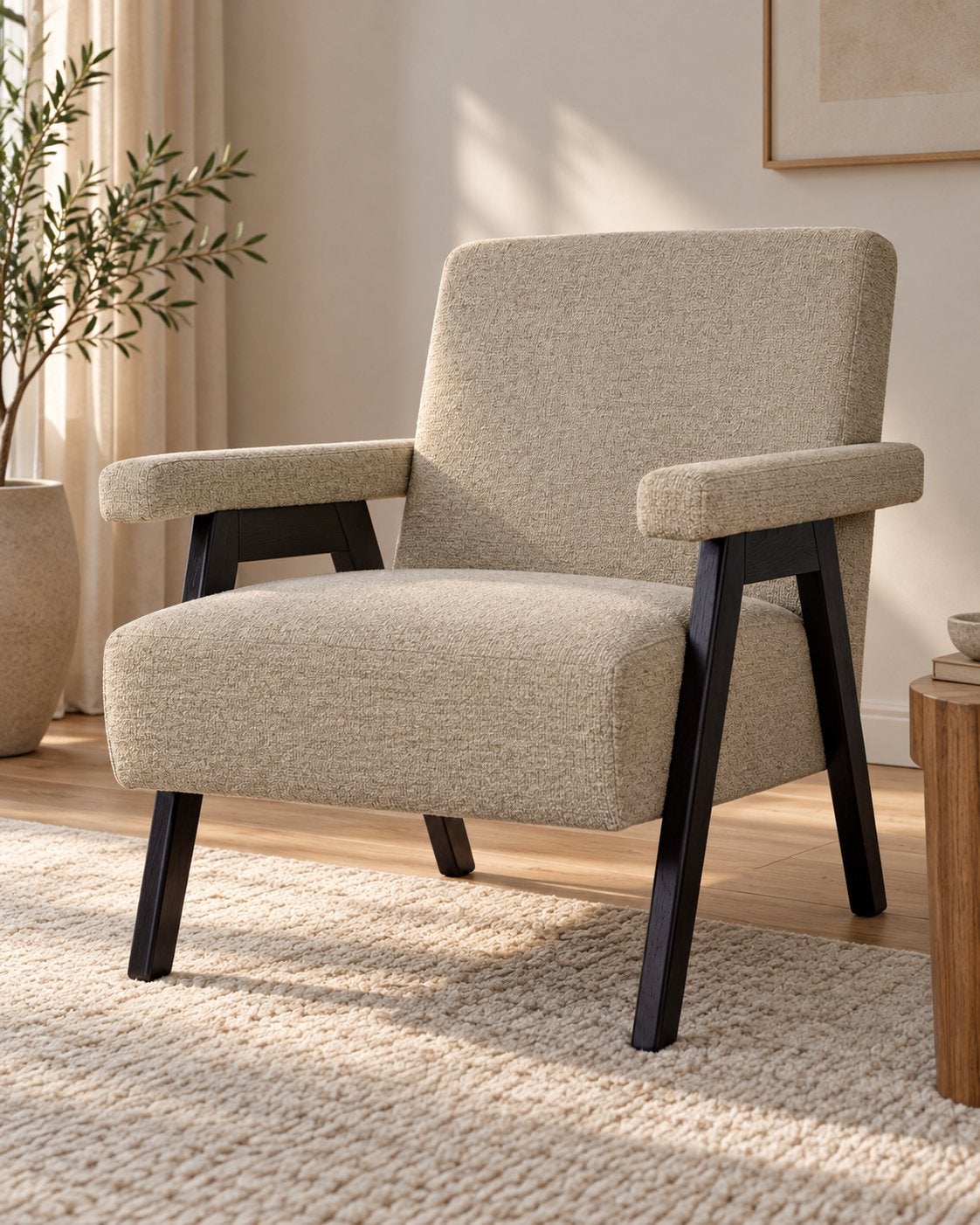 ‼️Japandi beige fauteuil / lounge stoel van usuals, Ophalen, Nieuw, Stof, Japandi