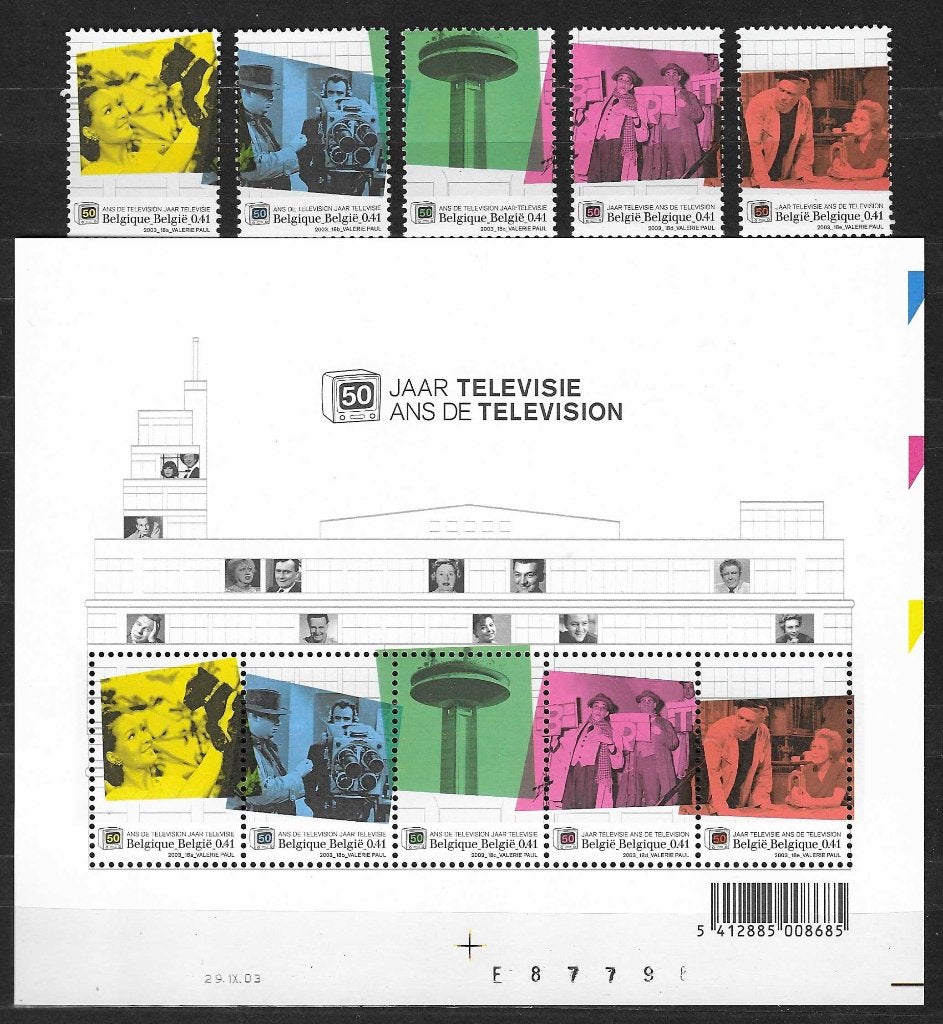 Belgique OPC 3213-17 + BL106 50 ans de télévision **, Enlèvement ou Envoi, Non oblitéré, Neuf