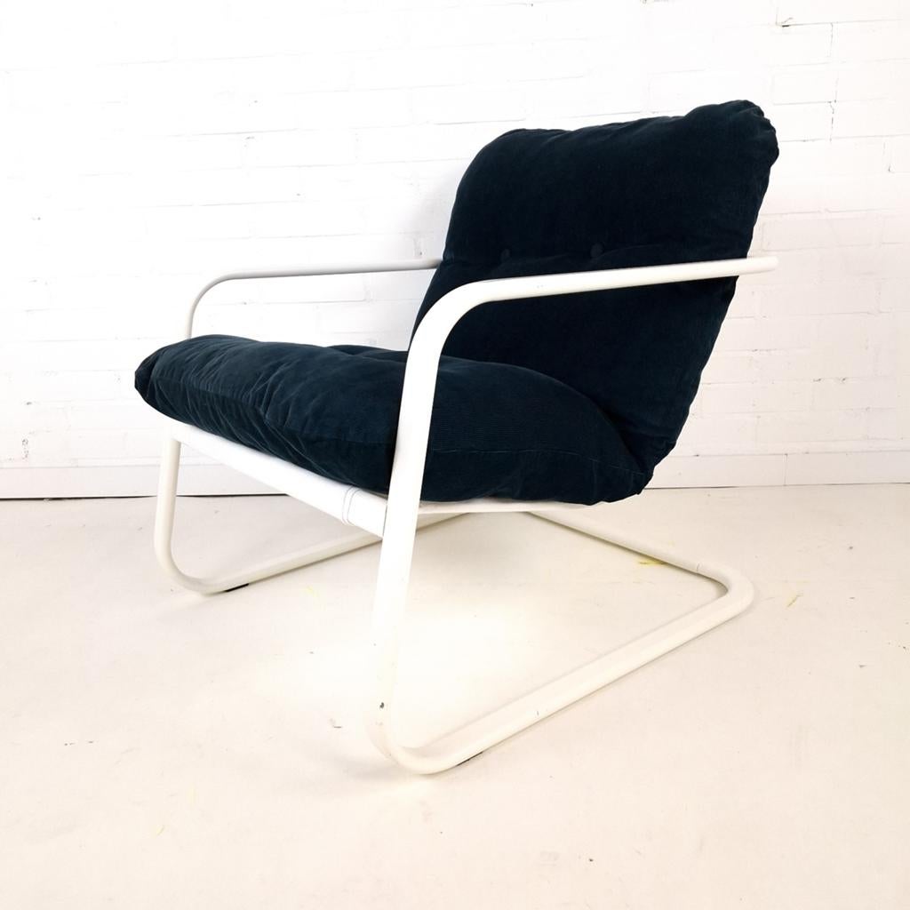 Vintage Ikea fauteuil Rörberg jaren 90 wit metaal blauw, Ophalen