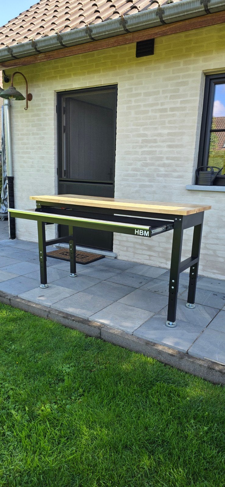 Verstelbare werkbank met lade 152 cm massieve houten blad, Ophalen