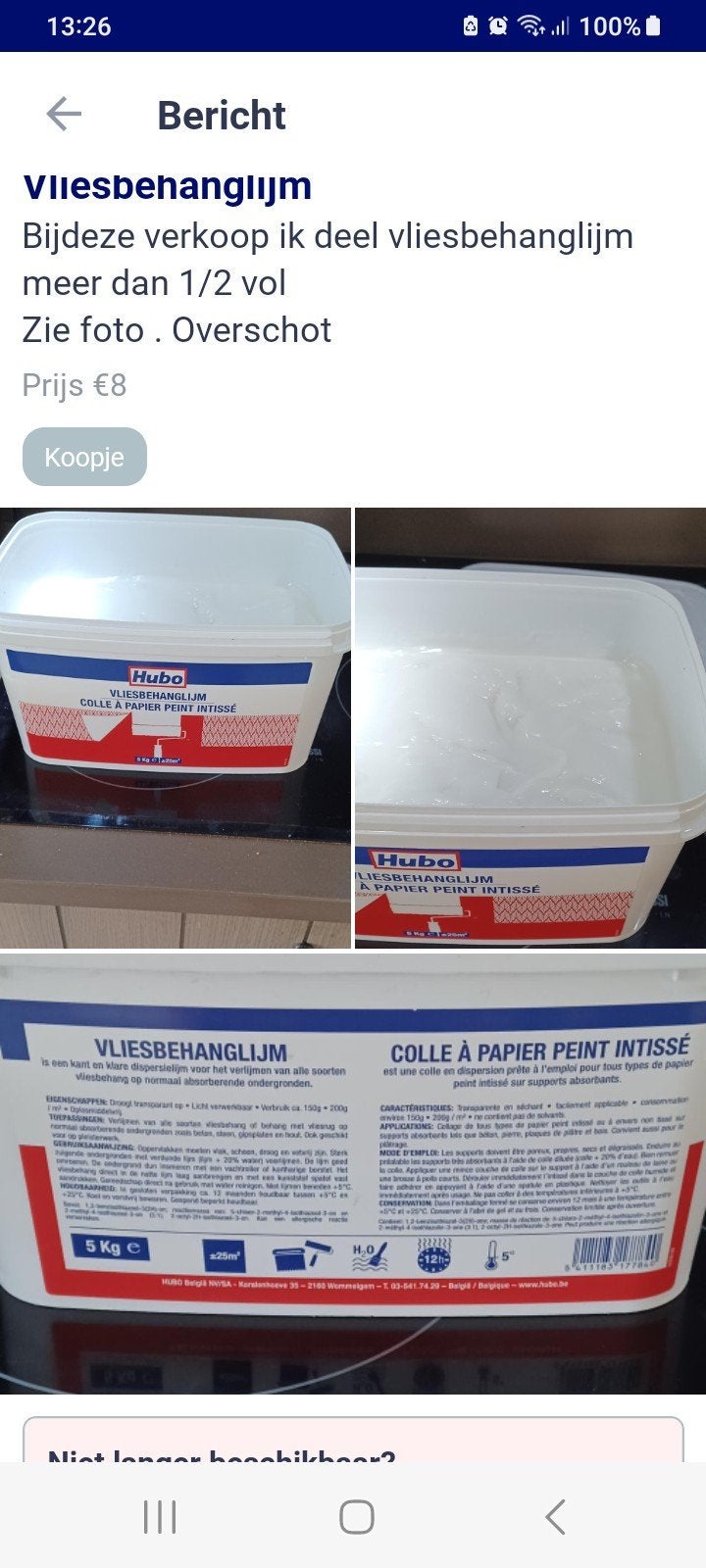 lijm voor vlies behang meeer dan de 1/2 in . 8 euro, Verzamelen, Luchtvaart en Vliegtuigspotten, Ophalen