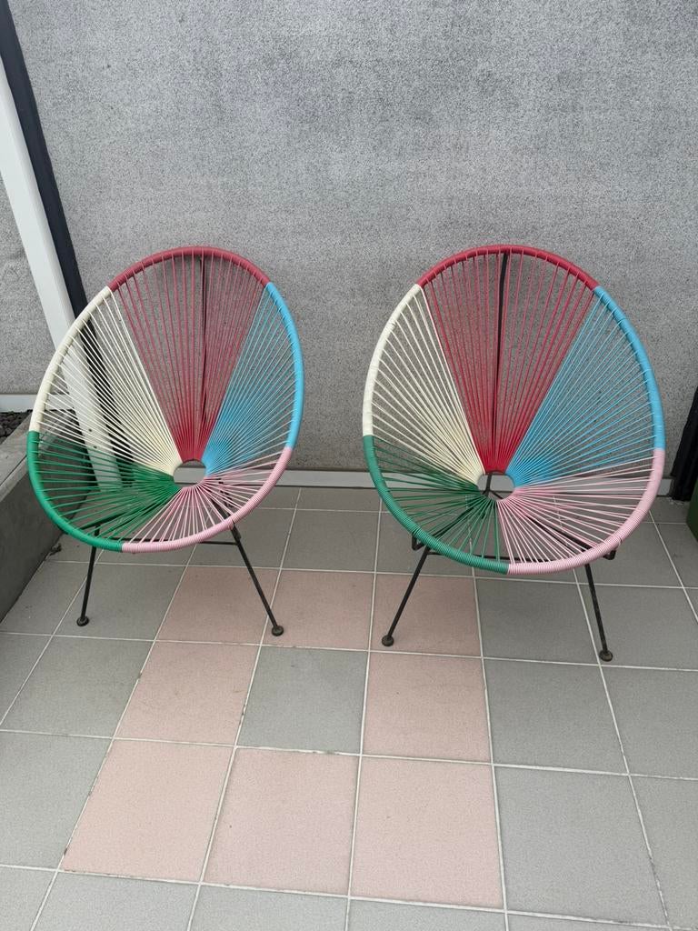 2 kleurrijke Acapulco stoelen – set van 2, Ophalen, Gebruikt, Kunststof, Stapelbaar