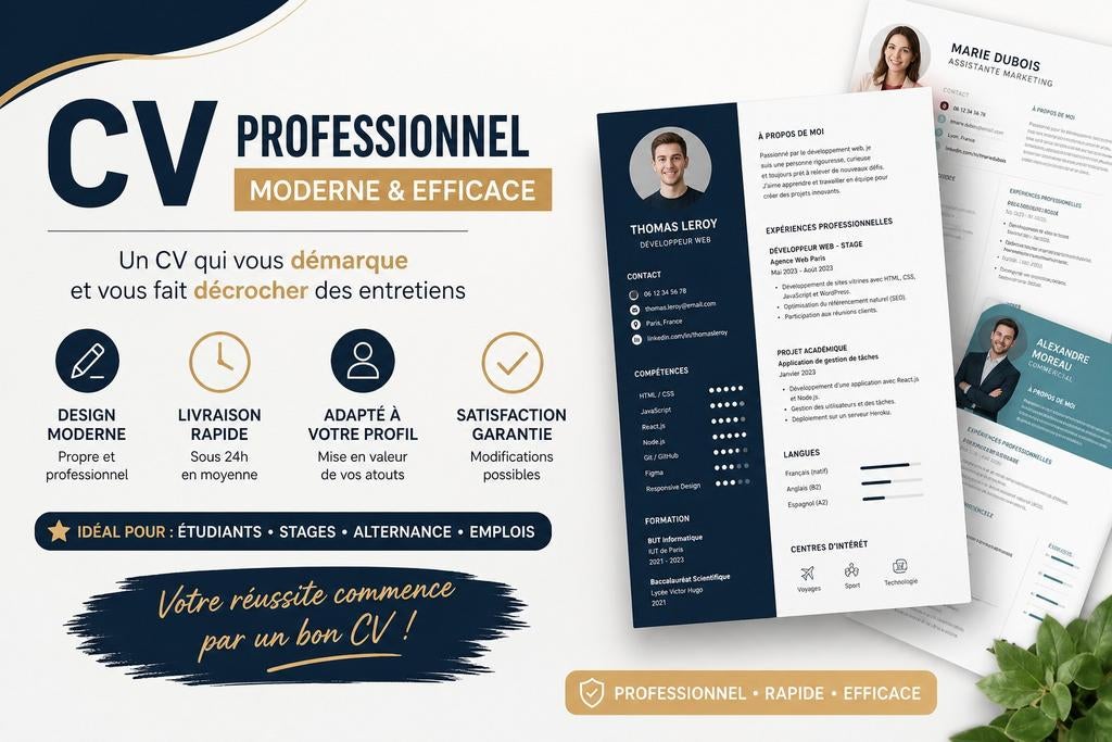 Création CV professionnel rapide (Design moderne + efficace), Enlèvement ou Envoi