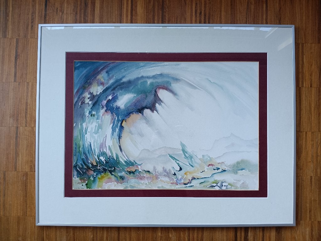 Grote aquarel, gesigneerd, professioneel ingelijst, Antiek en Kunst, Ophalen of Verzenden