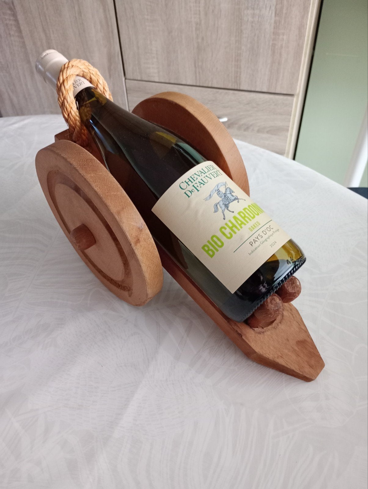 Porte-bouteille vintage en bois forme Canon, Maison & Meubles, Enlèvement ou Envoi, Bois